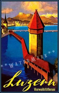 Luzern Schweiz 1938 Vintage Plakat Druck Kunst Reise Tourismus Schweizer See - Bild 1 von 4