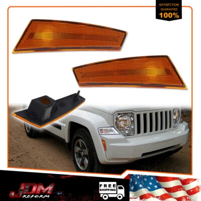 For 2008-2012 Jeep Liberty Amber Lens Front Bumper Side Marker Signal Lights 2X - Image 1 of 4