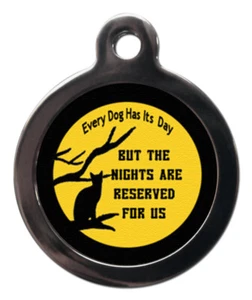 Cat Kitten ID tag - Nights are for cats slogan  24mm tag picture on front - Picture 1 of 2