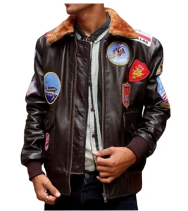 Tom Cruise Fur Collar Aviator Bomber Leather Jacket- Small, XL Available - Picture 1 of 12
