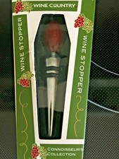 ~ New Wine Country Wine Stopper Connoisseur's Collection Chrome Base Wood Top ~