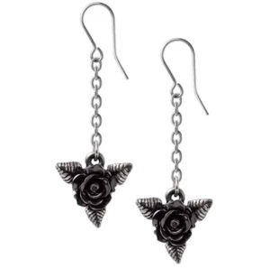 Black Rose Earrings, Droppers, Gothic Flowers, Romantic, Love, Alchemy England - Picture 1 of 4
