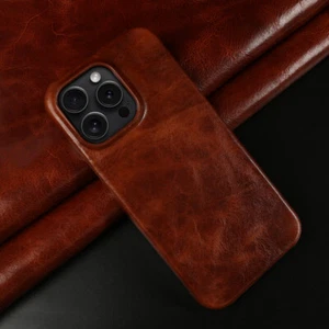 Custodia telefono vera pelle di lusso per iPhone 16 15 14 Pro Max retro cover - Foto 1 di 15
