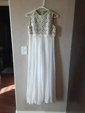 Vintage 1960s, 1970s Formal Jumpsuit Size 7 Retro! Green, White, Crochet, Mesh
