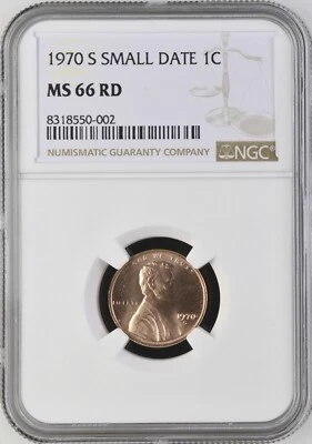 1970 S Small Date Lincoln Memorial Cent 1C NGC MS66 RD - Image 1 of 2