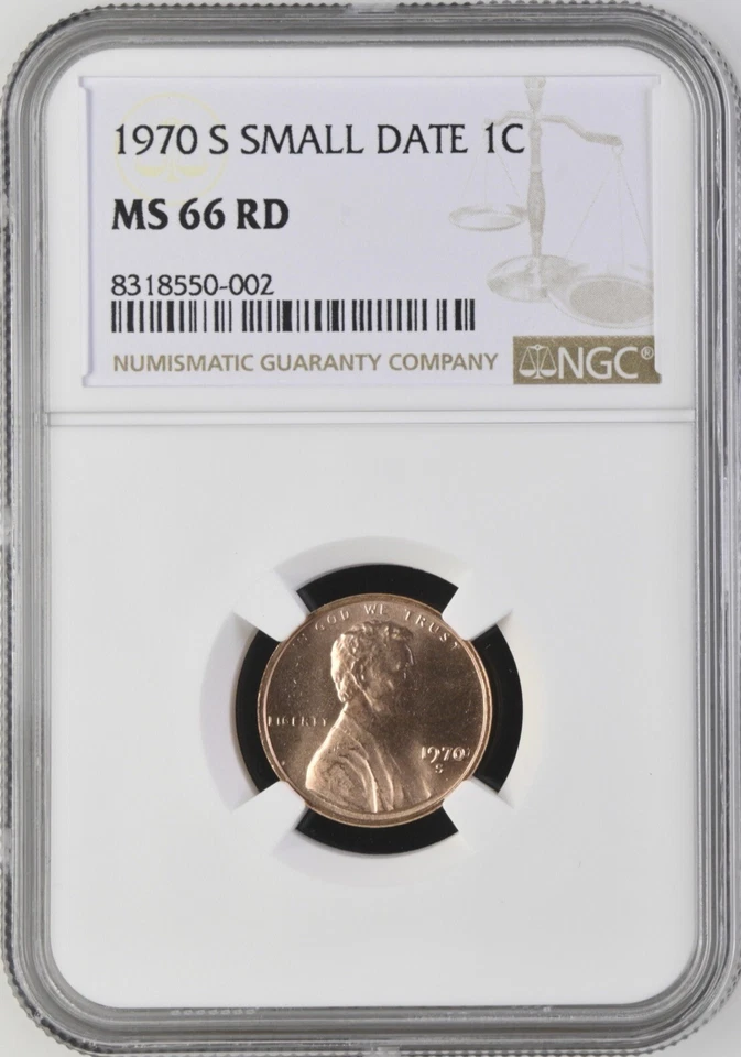 1970 S Small Date Lincoln Memorial Cent 1C NGC MS66 RD - Image 1 of 2