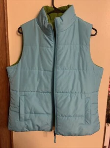 Merona Womens Large Reversible Solid Puff Vest Teal Blue Army Green - Picture 1 of 11