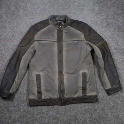 BKE Bomber Jacket Mens M Brown Canvas Faux Leather Lined Distressed Look - Image 1 of 4