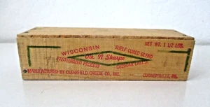 Wisconsin Ole N Sharpe Cheddar Cheese 1.5 Lbs Wooden Box Clearfield 8.5" Vtg AZ1 - Picture 1 of 10