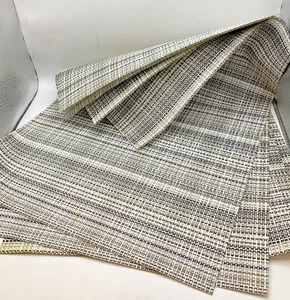 4 Placemats Contemporary Striped Black Taupe White 18" x 13" Wipe Up Easy Clean - Picture 1 of 3
