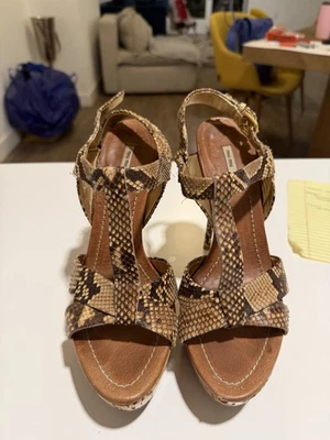 100% Authentic Vintage Miu Miu Cork Wedge Snakeskin Heels Size 38 Made In Italy - Image 1 of 4