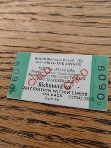 1980s A British Railways Board child's fare 4p train ticket from Richmond - Picture 1 of 2