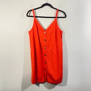 Topshop Women Orange Button Up Linen Blend Sleeveless Mini Dress Size US 8 - Picture 1 of 6