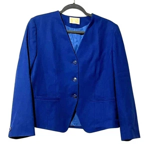 Pendleton Womens Blue Wool Blazer Size 8 V Neck 2 Button - Picture 1 of 6