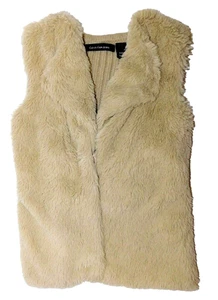 Calvin Klein Jeans Faux Fur Vest Girls 4T SOFT Tan Snap Front Tie Back Layers - Picture 1 of 5