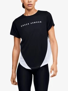 NUEVO CON ETIQUETAS Under Armour Mujer XL HeatGear Panel de Malla Manga Corta Camiseta Suelta Negra - Imagen 1 de 7