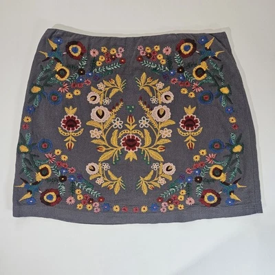 Mini-saia Umgee feminina média cinza ouro floral bordada Y2K Festival Wear  - Imagem 1 de 4