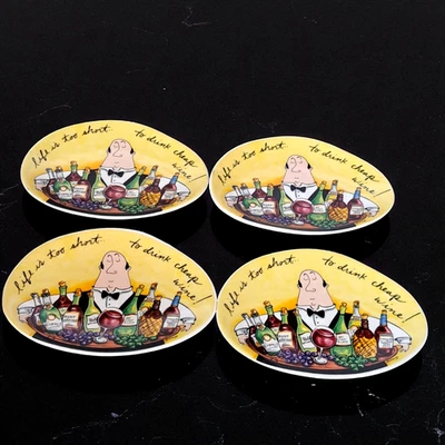 Juego de 4 platos de aperitivo de pastel de barro Life is too short to beber vino barato Foto 1 de 4