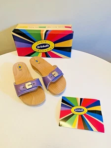 Dr. Scholls Damengröße 6 Holz Trainings-Clog Sandale lila Leder Pantolette Schuh neu - Bild 1 von 13
