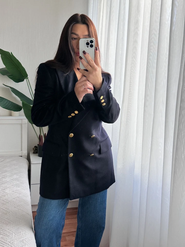 Escada Margaretha Ley Navy Angora Wool Double Breasted Blazer Size 40 - Image 1 of 4