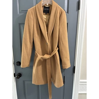 NWT Womens Ivanka Trump Wool Blend Wrap OverCoat Belted Camel size 12 - Image 1 of 4