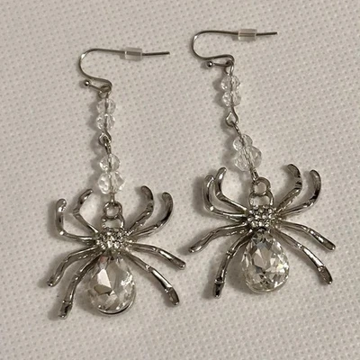 Spider Crystal Earrings Dangle Hook Women Halloween Jewelry Gift Clear Color New - Image 1 of 3