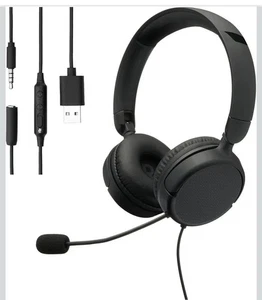 On Ear Wired Computer Headset with Adjustable Microphone, 3.5mm Port or in Line - Picture 1 of 5