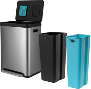 19 Gallon Kitchen Trash Can with Dual Compartments for Recycling, Cleanaura Odor - Picture 1 of 12