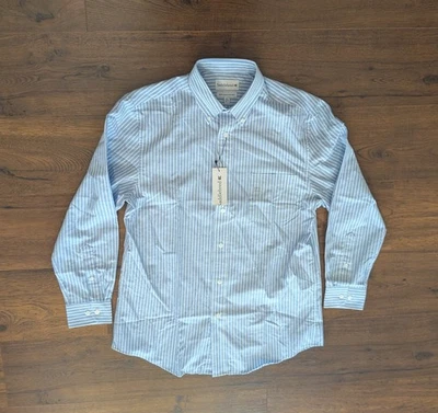 NWT Men’s M Saddlebred Blue & White Striped Long Sleeve Button Down Shirt - Image 1 of 4