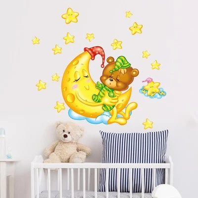Wall Stickers Bedrooms Children Cloth Repositionable Teddy Sleeping - Image 1 of 4