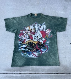 Vintage 2002 The Mountain Christmas Holiday Kitty Cats T-Shirt Large - Picture 1 of 9