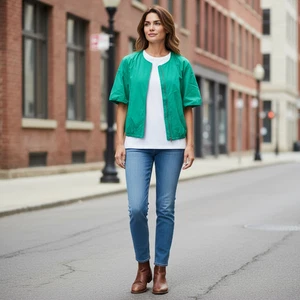 A New Approach Damen Medium Grün Jacke Reißverschluss Kurzarm Leicht - Bild 1 von 4