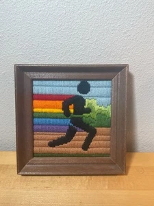 Vtg 80s Jiffy Needlepoint  Jogging Rainbow Sunset - 5881 - Complete - Framed - Picture 1 of 5