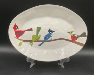 Crate & Barrel Jane Dixon Marin Birds 15.5" Oval Serving Platter Portugal READ - Picture 1 of 7