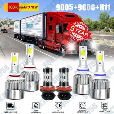 LED Headlight Hi-Lo BEAM+Fog Bulbs For Volvo VNL VNM 630 670 730 780 2004-2015 - Image 1 of 4