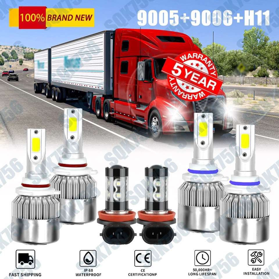 LED Headlight Hi-Lo BEAM+Fog Bulbs For Volvo VNL VNM 630 670 730 780 2004-2015 - Image 1 of 4