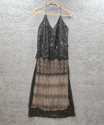 Vestido midi Jigsaw para mujer línea A talla 12 verde beige encaje sin mangas cuello en V Foto 1 de 4