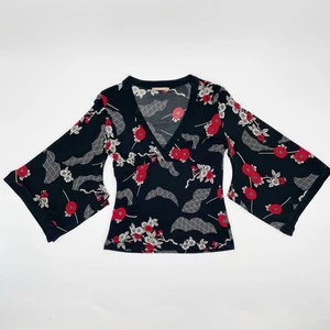 De Colección Forever 21 Babydoll Top Mujer S Negro Floral Corbata Japonesa Coqueta Y2K - Imagen 1 de 8