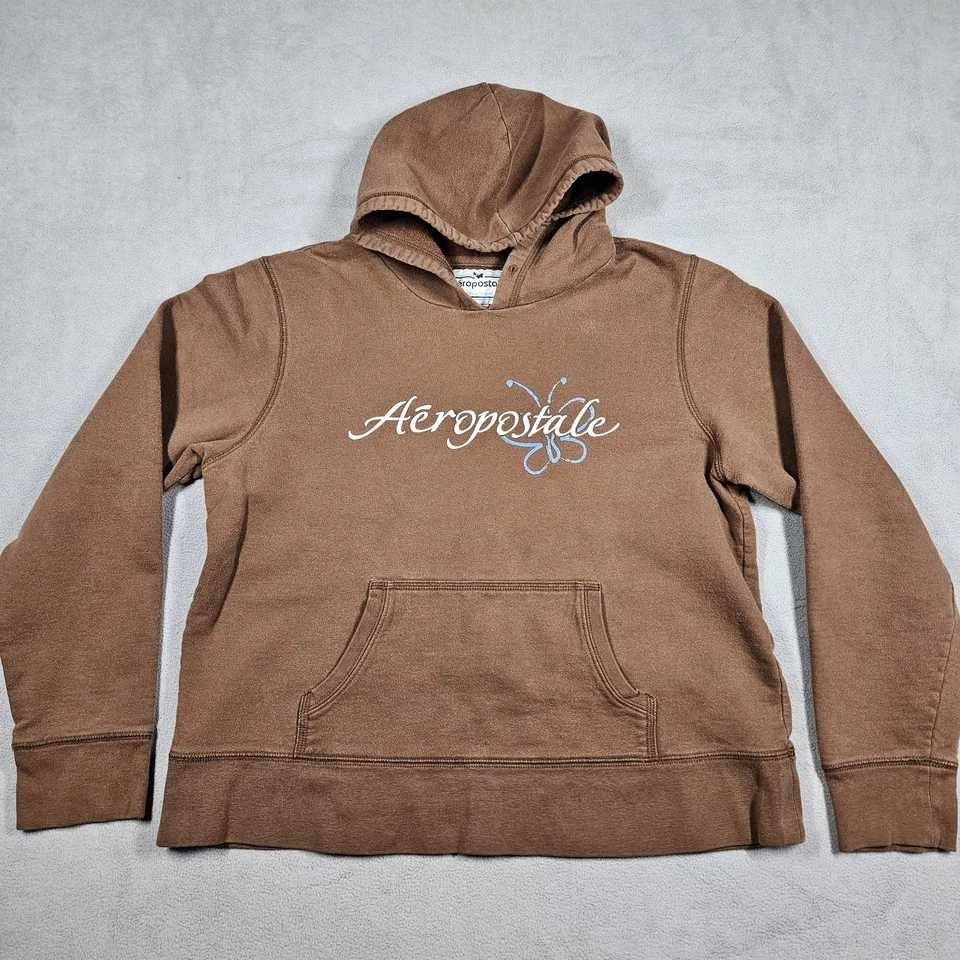 Vtg Aeropostale Hoodie Womens XL Brown Butterflies Y2K Grunge Skater Punk Preppy - image 1 of 4