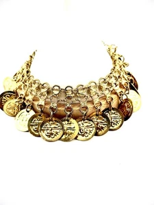 Gold Tone cha-cha Dancing Coin ankle bracelet. Fits Up To 10 Inch Ankle - Picture 1 of 5