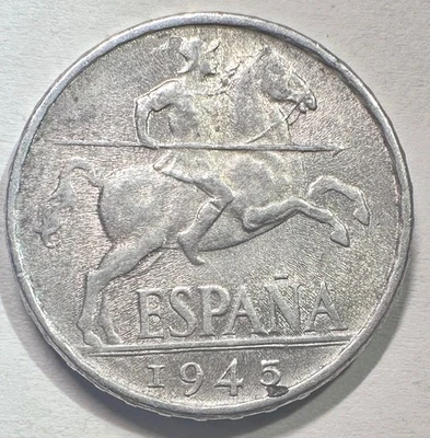 1945 Espanha 10 Centimos, UNC/BU - Imagem 1 de 2