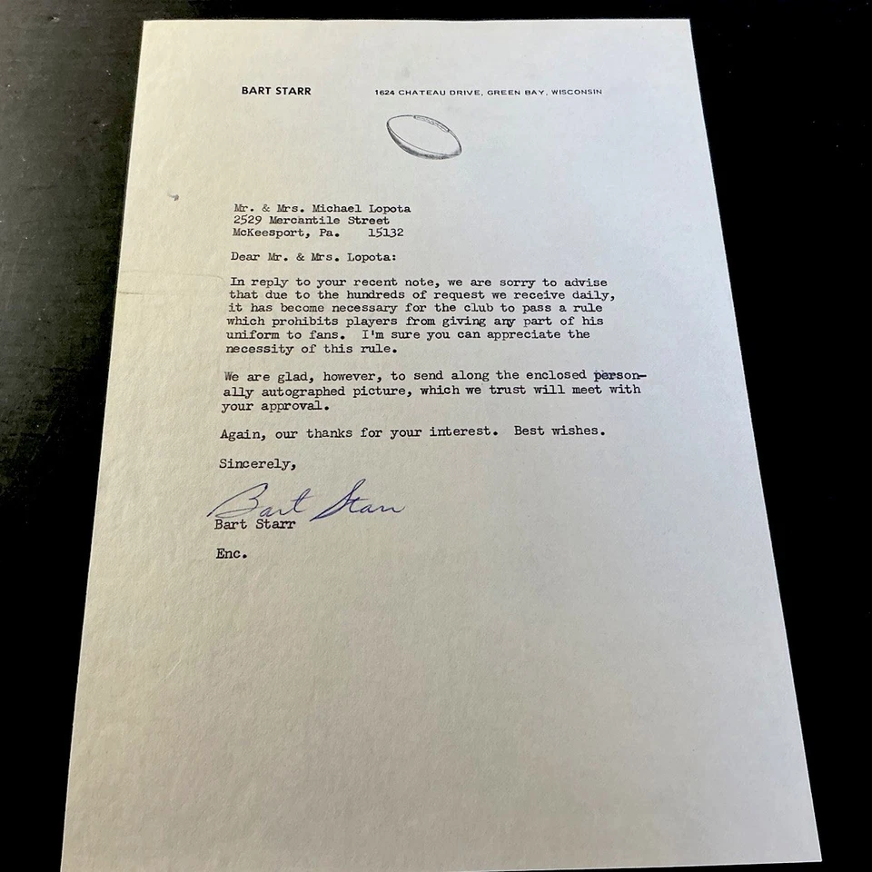 Membrete personal firmado vintage BART STARR, Greenbay Packers HOFer, ELA Foto 1 de 1
