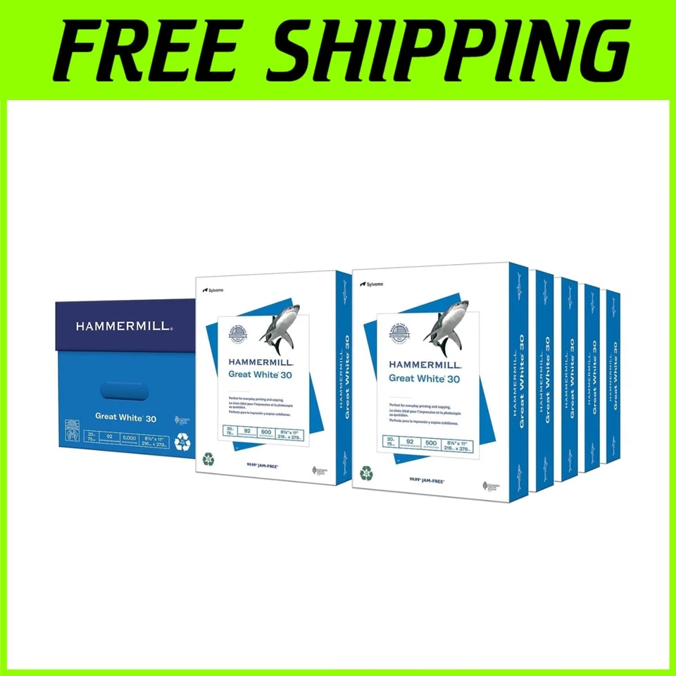 High-Quality Recycled Printer Paper, 30% Recycled - 8.5 x 11 - 10 Ream Pack - Image 1 of 4