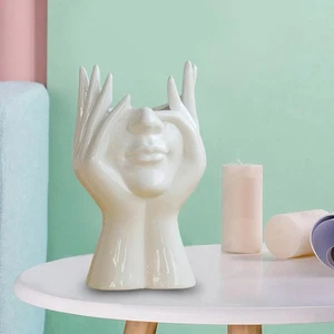 Ceramic Flower Vase Human Face Design Decorative Simple Nordic Flower Vase for - Picture 1 of 15