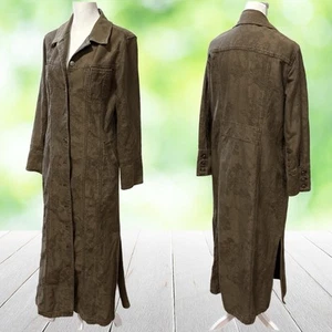 Vintage Denim Jacket Womens 8 10 Olive Long Duster Coat Textured 90s Edgy Grunge - Foto 1 di 14