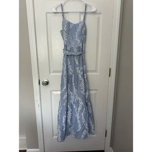 Lilly Pulitzer Ariana Maxikleid blau weiß Nadelstreifen und rosa offen koralle Gr: 8 - Bild 1 von 5