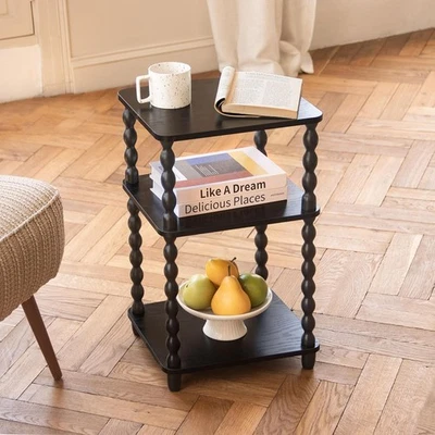 Side Table Small End Table with Storage Shelf Modern Bedside Table Black - Image 1 of 4