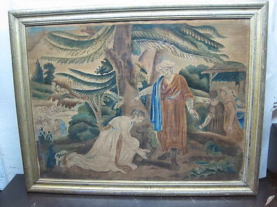 Teorema antigo em cena bíblica de veludo moldura de folha de ouro original 32 x 25 - Imagem 1 de 4