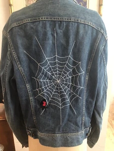 Vintage 1970 Embroidered Spider Web Lee Denim Trucker Jacket Size M RARE - Picture 1 of 12