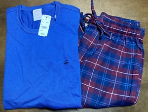 Brooks Brothers Blue Burgundy 2 Pc Shirt & Lounge Pants PJ Set - Small MSRP: $98 - Picture 1 of 4
